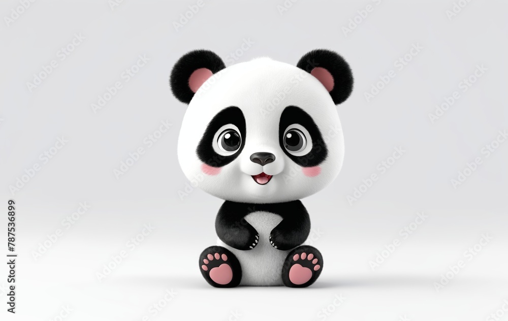 Naklejka premium Cartoon panda toy model on white surface, happy and cute