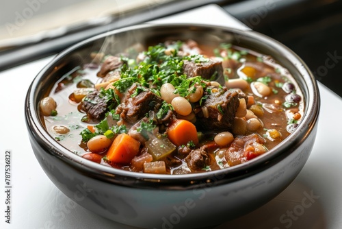 Warm Bowl of Bean Stew with Herbs on Top