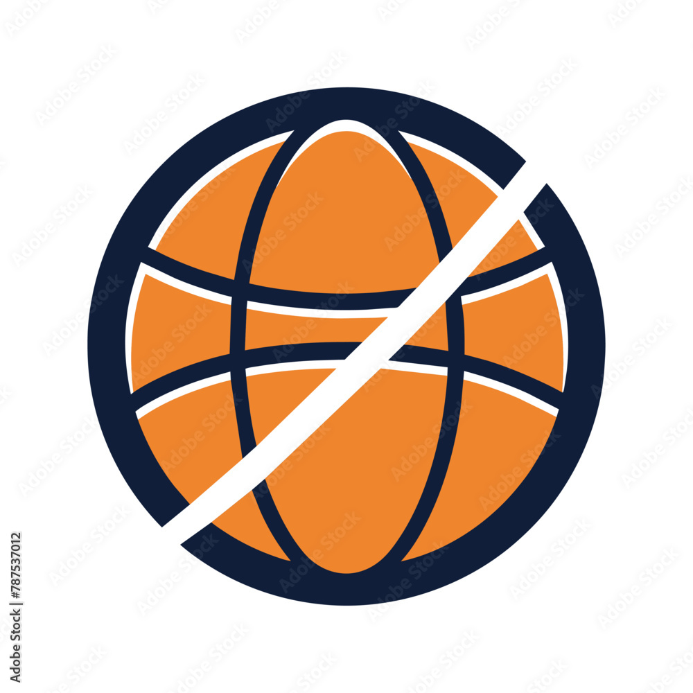 Sign indicating no basketball is allowed, isolated on a white background, A minimalist design featuring a basketball, minimalist simple modern vector logo design