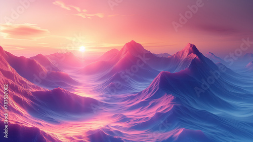 Abstract image of mountain peaks with shimmering purple and pink light. © Aleksandra Ermilova