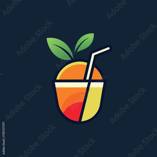 Orange juice in a glass with a straw sticking out, A minimalist design for a juice bar, minimalist simple modern vector logo design