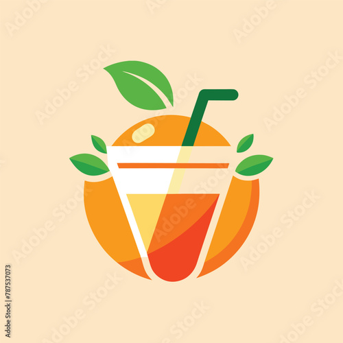 Glass of orange juice with a straw in it, on a table, A minimalist design for a juice bar, minimalist simple modern vector logo design