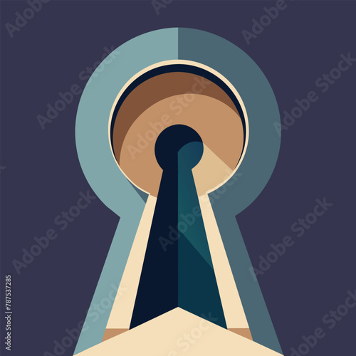 A keyhole with a beam of light shining through it, A minimalist graphic of a keyhole with a subtle shading effect