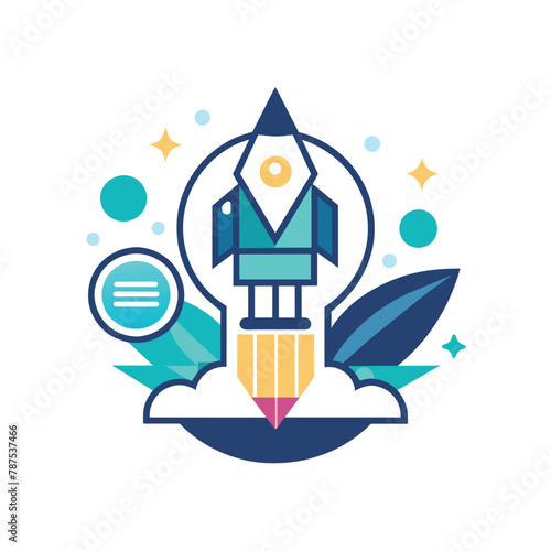 A rocket with a rocket ship positioned on top of it, showcasing a futuristic and innovative concept, A minimalist icon reflecting simplicity and efficiency in a digital startup