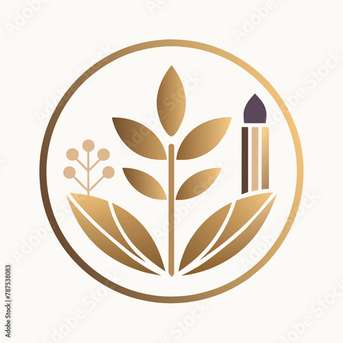 Elegant gold and white logo featuring a pencil, perfect for a classic makeup brand, A minimalist logo for a classic makeup brand with a timeless, elegant aesthetic