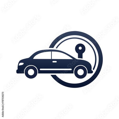 A car with a key in its center, representing a minimalist design, A minimalist logo incorporating a simple circle and line