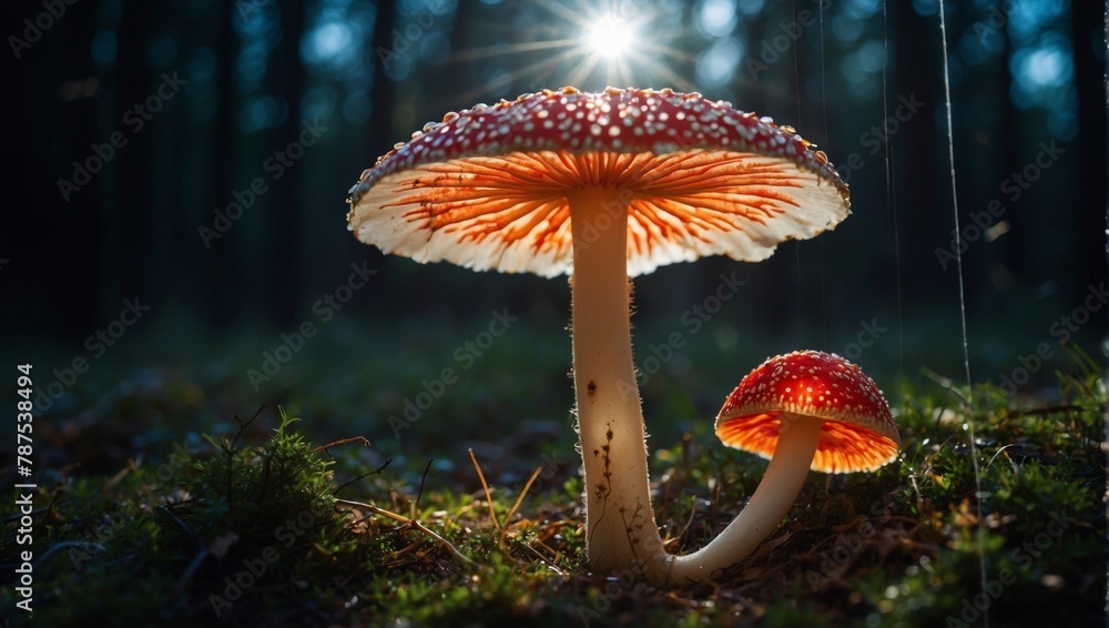 Fototapeta premium Sunlit Forest Mushrooms