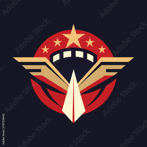 A red and white airplane adorned with stars on its exterior, A minimalist logo inspired by a classic movie genre, minimalist simple modern vector logo design
