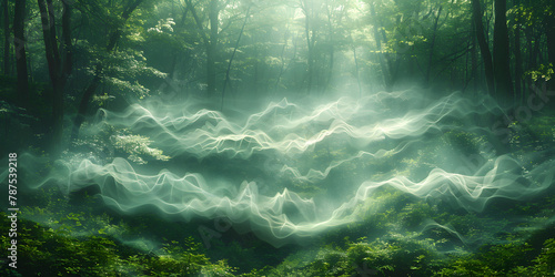 Wallpaper Mural Twilight Mystery: Emerald Waves in the Enchanted Forest Torontodigital.ca
