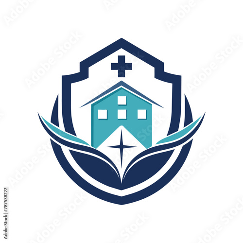 A house with a cross on top, symbolizing trust and reliability, A minimalist symbol conveying trust and reliability for a hospital branding