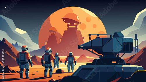 The lunar landscape is dotted with robotic mining operations each one diligently gathering iron ore and titanium ore in a precise process. From