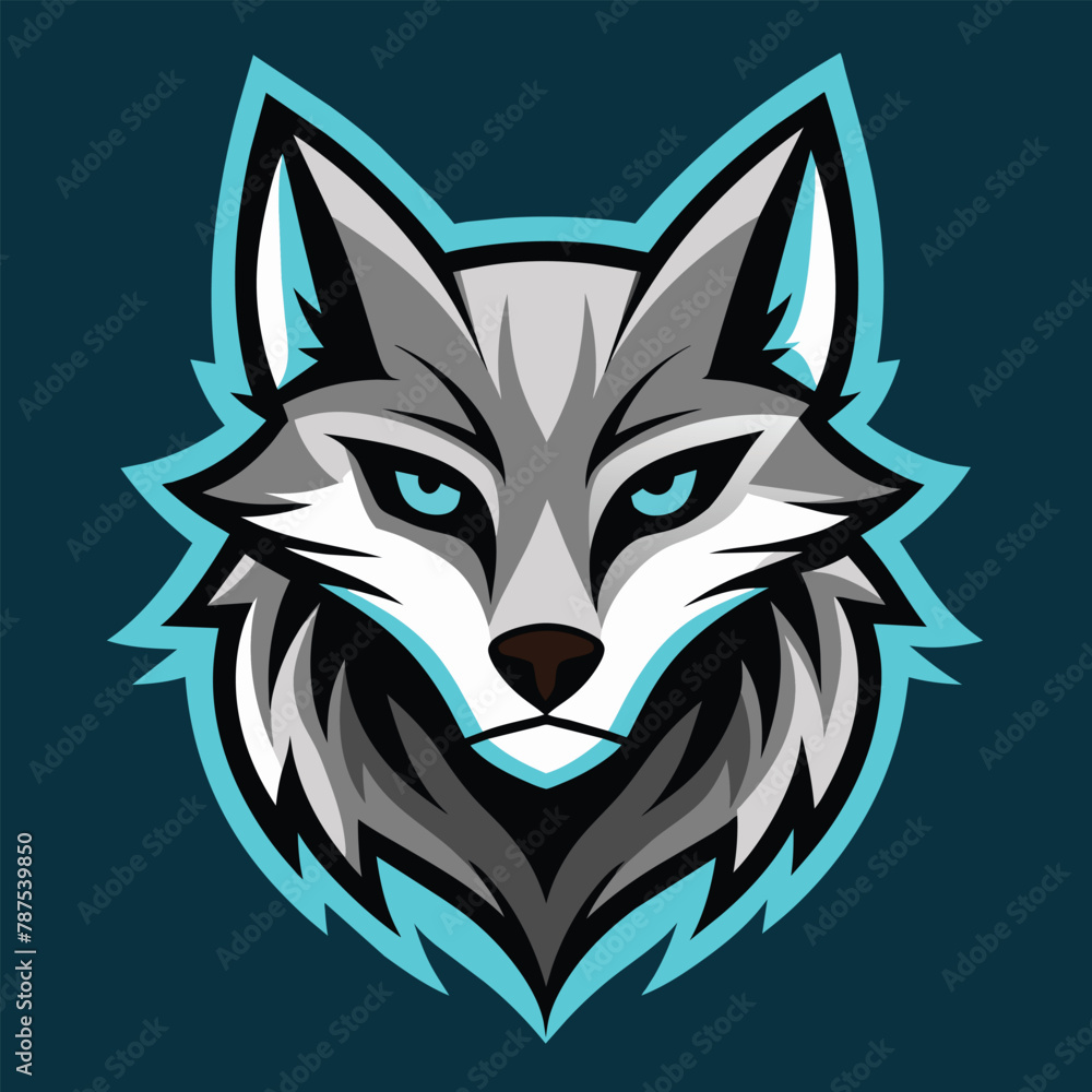 Fototapeta premium A close-up view of a wolfs head, featuring piercing blue eyes, An abstract interpretation of a wolf's eyes in a minimalist style