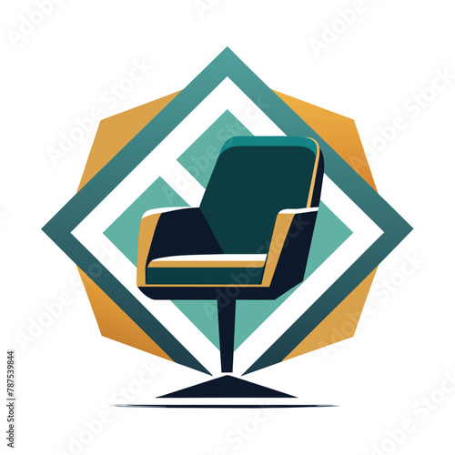 A chair is placed on top of a table, next to a sparkling diamond, An abstract interpretation of a salon chair in a modern, geometric style
