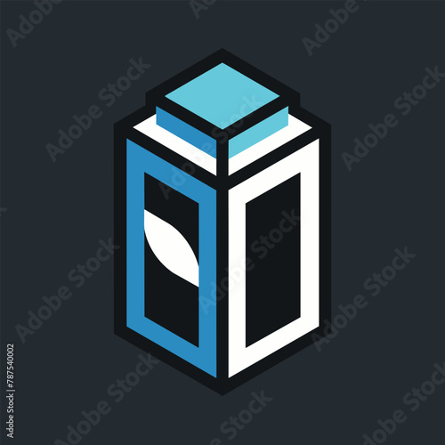 Blue and white box featuring a leaf graphic, An abstract representation of a milk carton, minimalist simple modern vector logo design