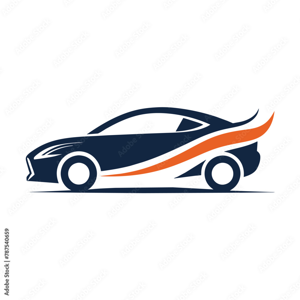 A car featuring an orange stripe on its body, standing out against the vehicles color, A simple and elegant logo utilizing negative space to create a car shape