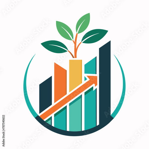 A plant emerging from a bar chart, symbolizing growth and progress in a business or financial concept, A simple, elegant design incorporating the initials of a skincare brand