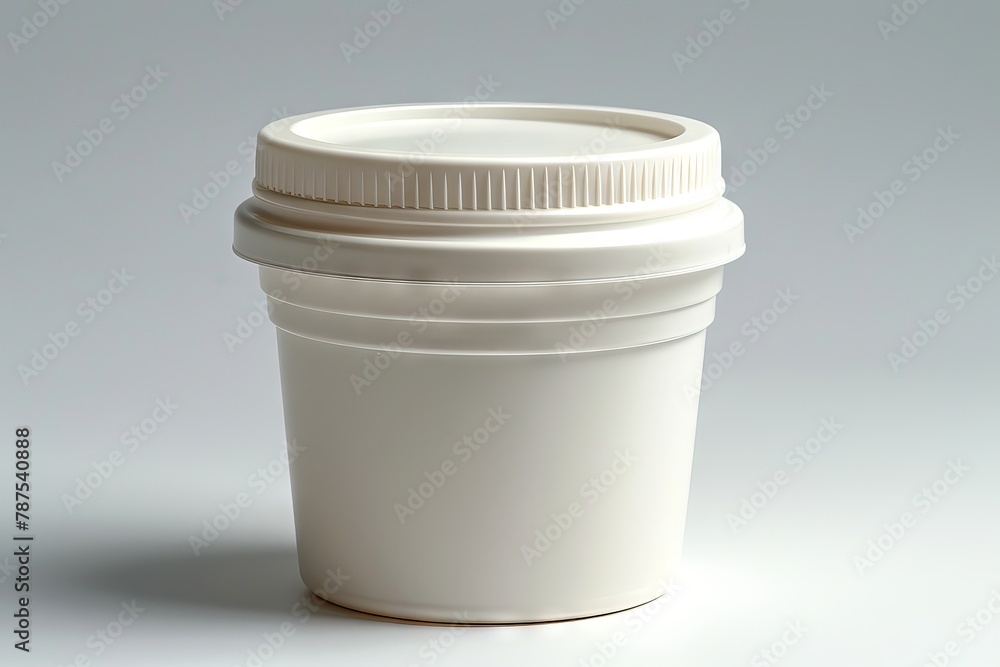 Plastic tub with secure sealing lid isolated. White storage container on a plain setting. Concept of preserving freshness, packaging innovation, and functional design. Plastic tub with secure sealing lid isolated. White storage container on a plain setting. Concept of preserving freshness, packaging innovation, and functional design.