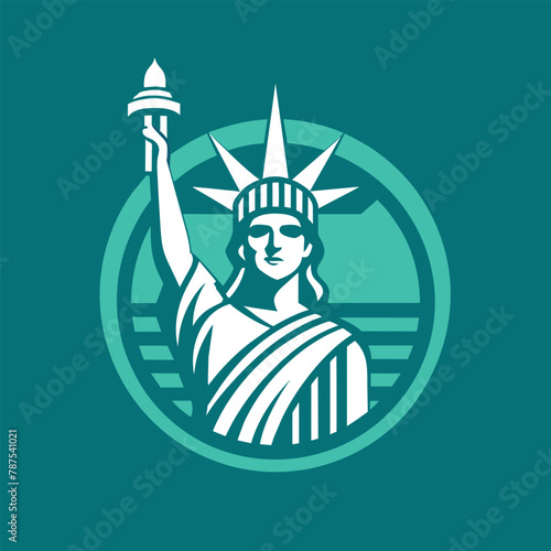 The Statue of Liberty holds a torch in this iconic symbol of freedom and democracy, A simplified version of the Statue of Liberty, minimalist simple modern vector logo design