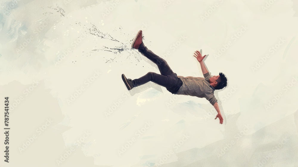 Naklejka premium A man is falling to the ground. The image is a cartoonish representation of a man falling