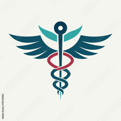 A modern caduceus symbol featuring a sword and wings, A sleek and modern interpretation of the caduceus symbol for a medical facility's logo