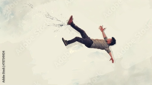 A man is falling to the ground. The image is a cartoonish representation of a man falling