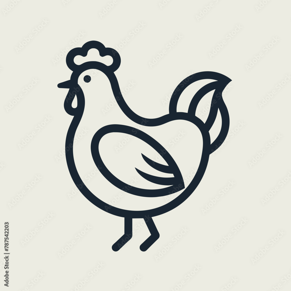 Fototapeta premium Minimalist black and white drawing of a chicken in a stylized outline, A stylized outline of a chicken in a minimalist style, minimalist simple modern vector logo design