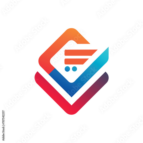 Stylized shopping cart logo symbol against a plain white backdrop, A stylized symbol for a digital marketplace, minimalist simple modern vector logo design