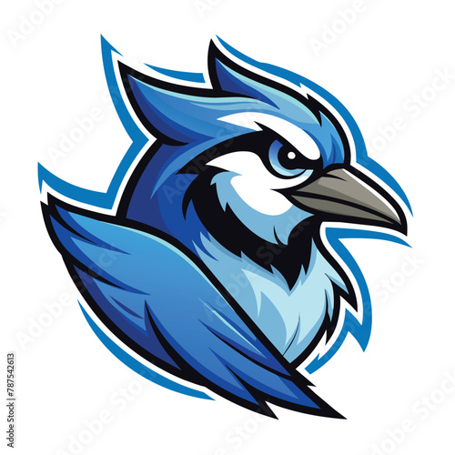 A dynamic blue and white bird with a striking black beak, Blue Jay Bird Logo Mascot, Dynamic Vector