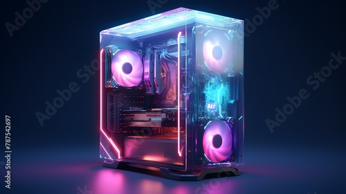 A striking image of a gaming PC featuring a modern case adorned with RGB lights, a white solid background, and an isolated screen, setting the stage for compelling mockup, app, or game presentations.