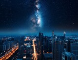 摩天楼の美しい夜景星空俯瞰壁紙風