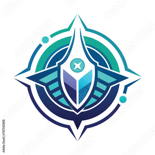 Stylized logo of a ship with a star in the center, designed for a tech startup, Clean and minimalistic logo for a tech startup with subtle, digital-inspired elements