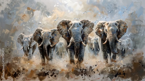 Group of untamed African Elephants