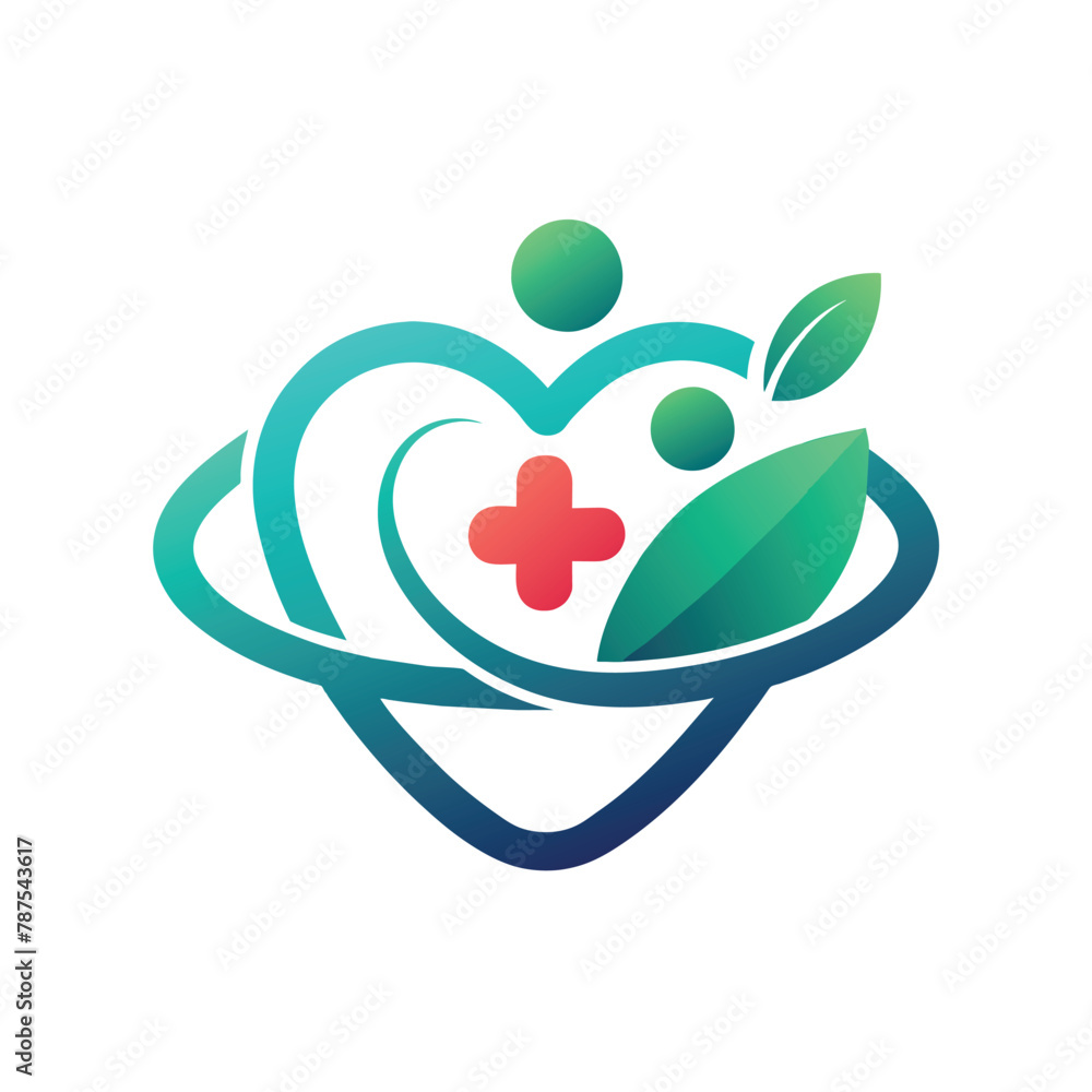 Heart-shaped symbol adorned with leaves and a cross on top, Craft a modern icon for a digital health platform, minimalist simple modern vector logo design Heart-shaped symbol adorned with leaves and a cross on top, Craft a modern icon for a digital health platform, minimalist simple modern vector logo design