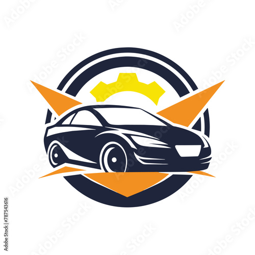 A car with a sun symbol on the roof parked in a garage, Craft a minimalist symbol for a car service center, minimalist simple modern vector logo design