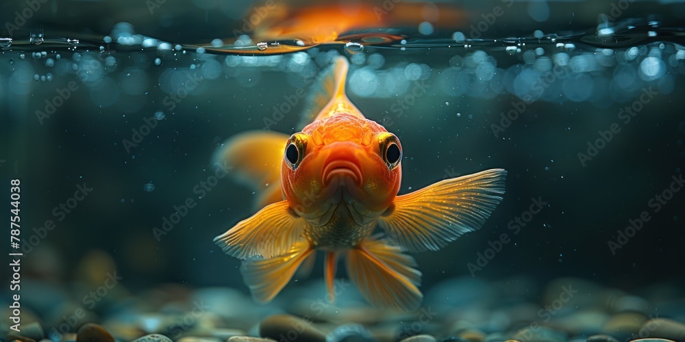 Glimpse of Elegance: Radiant Goldfish in Captivating Aquarium Setting