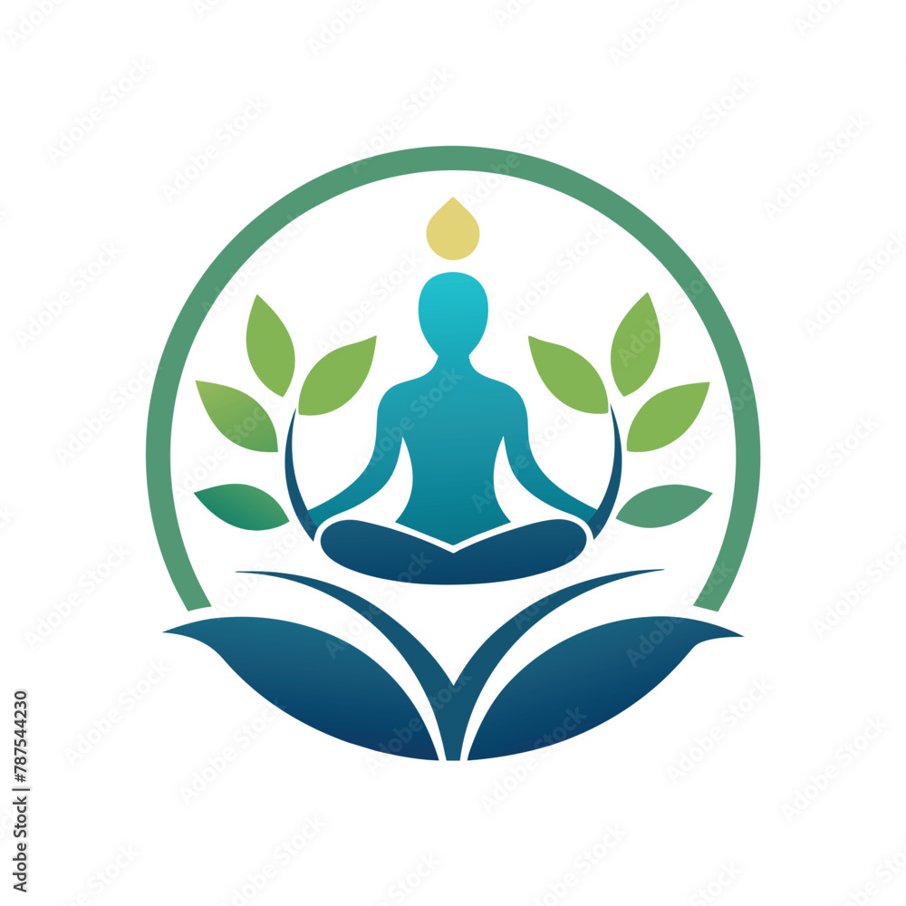 A person sits in a lotus position on top of a giant leaf, Create a minimalist emblem for a handmade jewelry e-commerce business