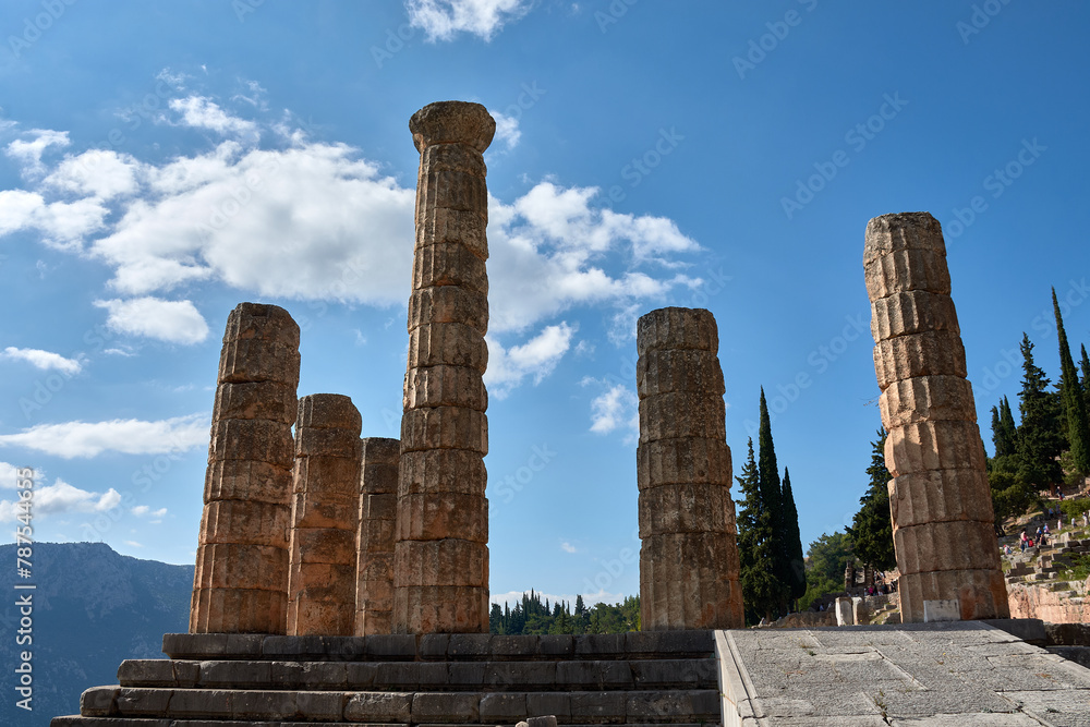 The Temple of Apollo at the ancient Greek archaeological site of Delphi, central Greece