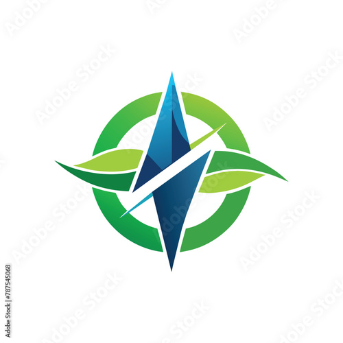 A sleek symbol for a renewable energy company featuring a blue and green compass design, Create a sleek symbol for a renewable energy company, minimalist simple modern vector logo design