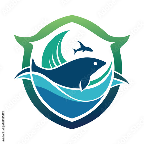 Dolphin Swimming With Shark, Design a logo that conveys the importance of protecting our oceans in a minimalist aesthetic