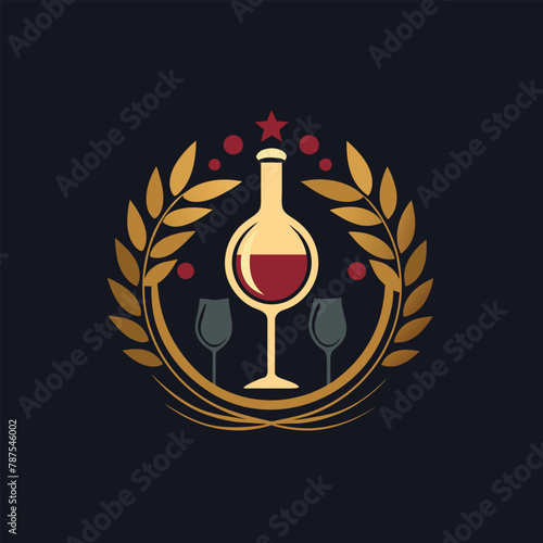 A bottle of wine and two wine glasses on a table, ready for a toast or celebration, Design a sleek and sophisticated logo for an event marketing agency