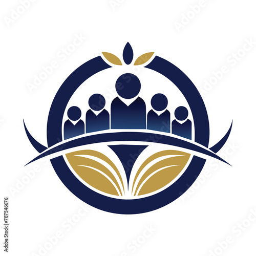 A diverse group of individuals standing together on the top of a bridge, overlooking the view below, Develop a clean, elegant logo for a conference management firm
