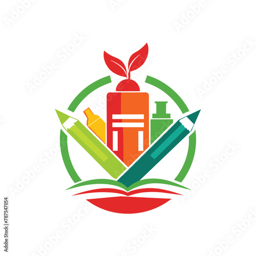 School Logo Design Featuring Pencils and Books, Develop a minimalist logo for a school supply retailer, minimalist simple modern vector logo design