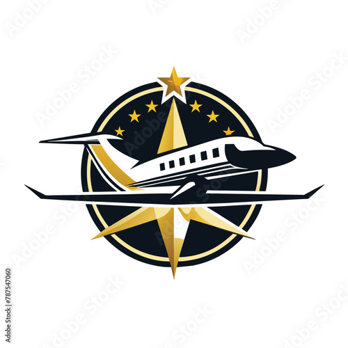 An airplane featuring stars on its side, set against a clear sky, Develop a minimalist logo for an exclusive private jet company that embodies luxury and exclusivity