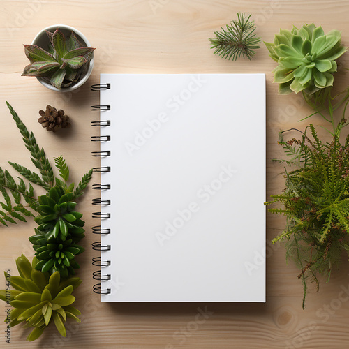 notebook with herbs, mockup