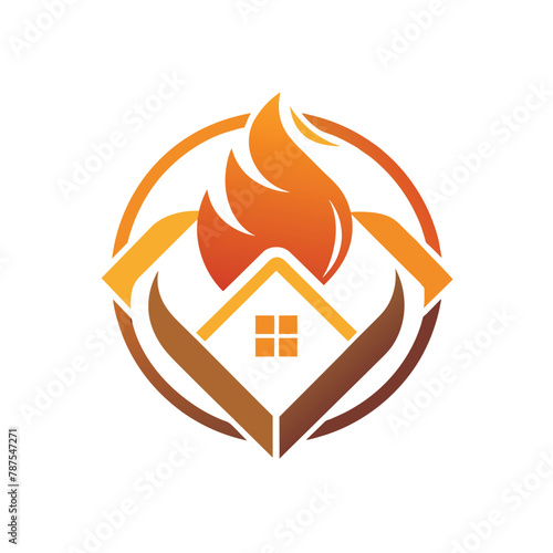 A house burning fiercely with fire raging inside, Develop a polished icon reflecting the idea of hospitality and warmth