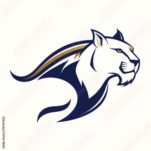 A sophisticated minimalist logo featuring a tigers head in white and blue colors, Elegant Minimalist Cougar Logo, Sophisticated Vector Logo