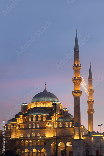 The Yeni Camii (or New Mosque) by night, Istanbul, Turkey