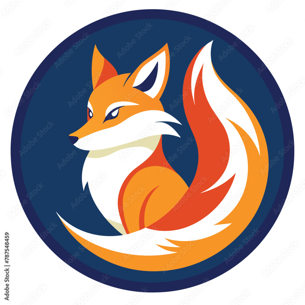 Obraz premium A red fox is sitting inside a blue circle, fox animal logo with simple circle design shape