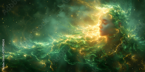 Serene Figure in Green  Bathing in Emerald Psychic Waves