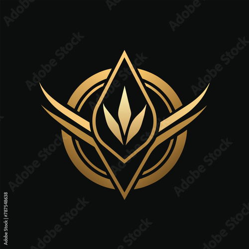 Elegant logo featuring a gold leaf on a black background, Generate a minimalist logo that exudes luxury and refinement